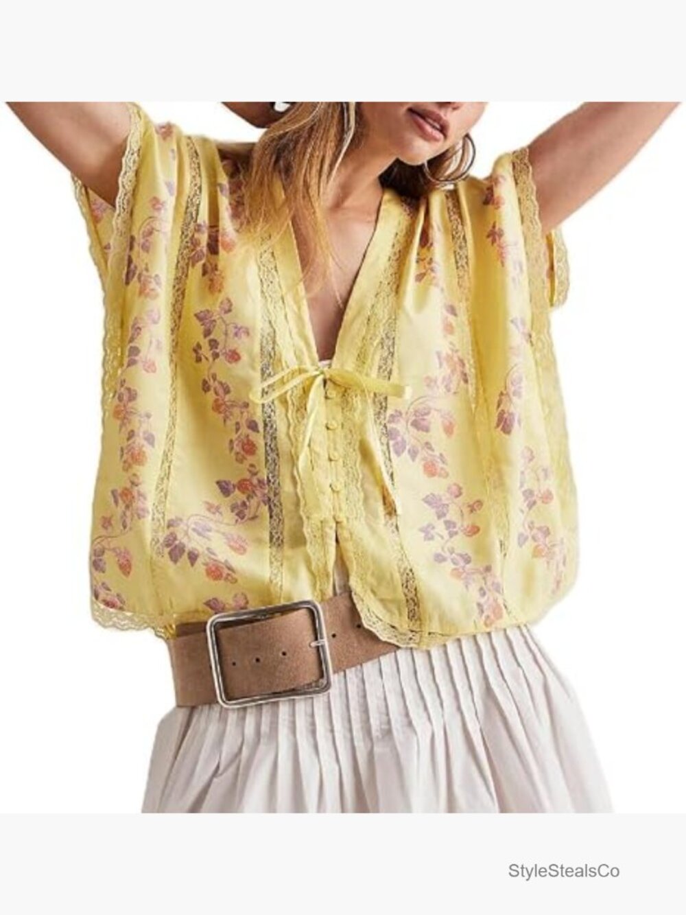 Lace Trim Button Up Tank Top Y2K Tie Front Sheer Chiffon Ruffle Vest Boho